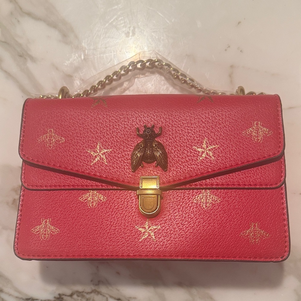 Red Designer Inspired Women’s Bag with Gold Accents